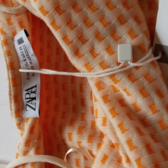 Zara NWT strappy dress orange and cream - Picture 3 of 10